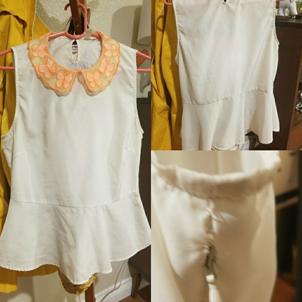 Butterfly Peter pan collar peplum top large